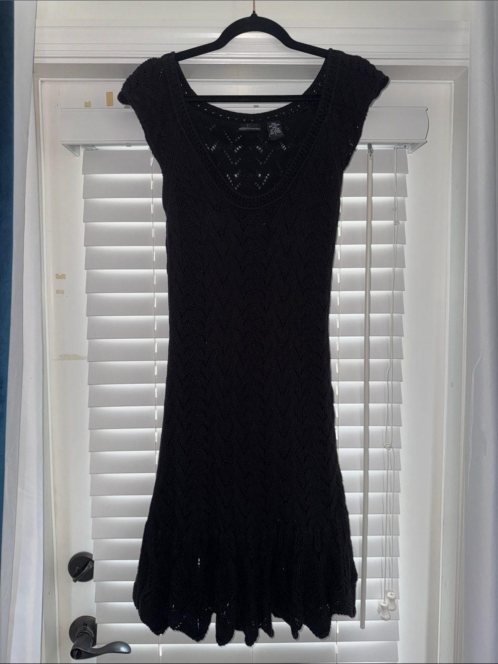 Vintage Y2K Moda International Black Knit Scoop Neck Midi Dress